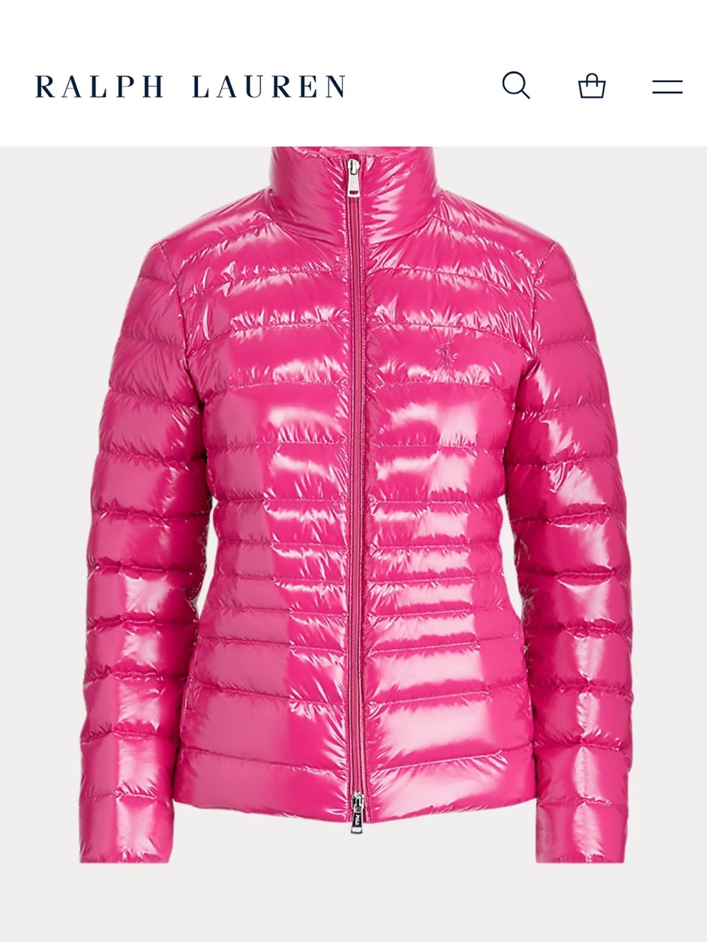 Ralph Lauren Shiny Hot Pink Packable Down Puffer Jacket
